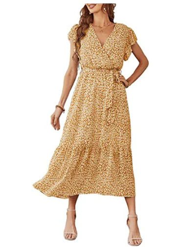 V - neck Short Sleeve Women's Floral Dress - ActOn