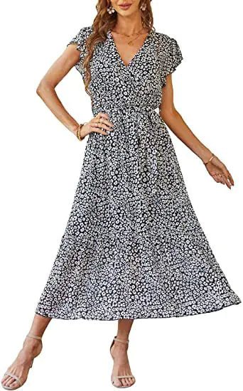 V - neck Short Sleeve Women's Floral Dress - ActOn