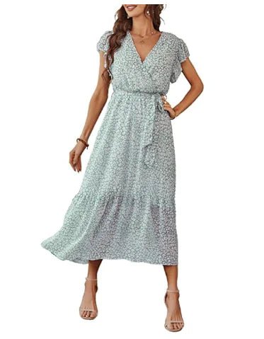 V - neck Short Sleeve Women's Floral Dress - ActOn