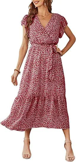 V - neck Short Sleeve Women's Floral Dress - ActOn