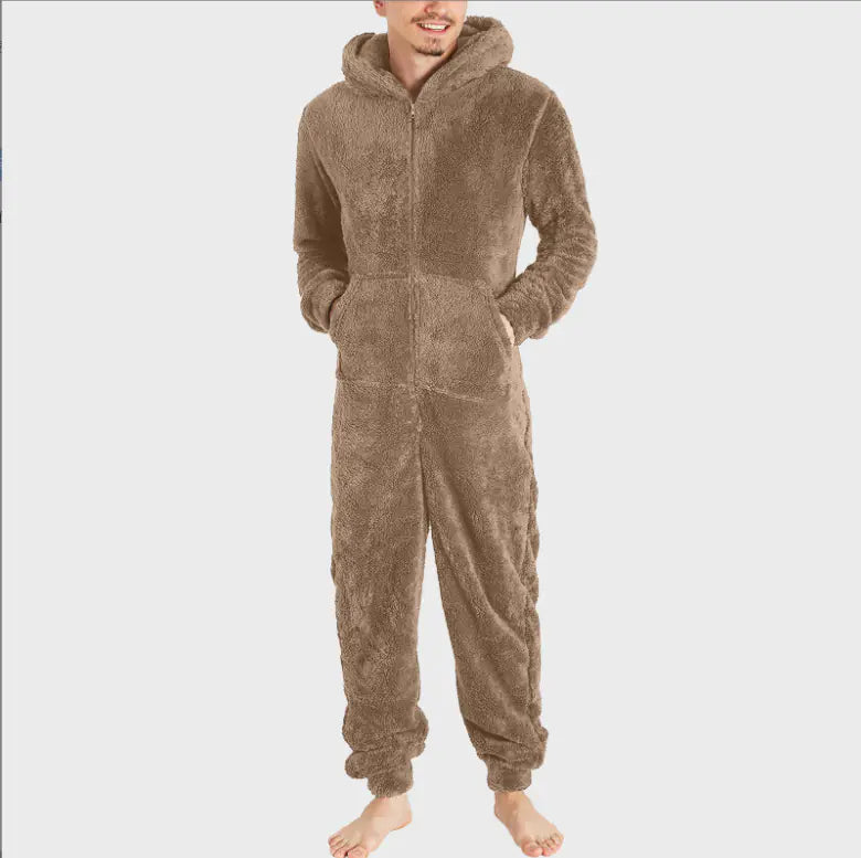 2023 Men's Thick Fleece Hooded Jumpsuit Pajamas