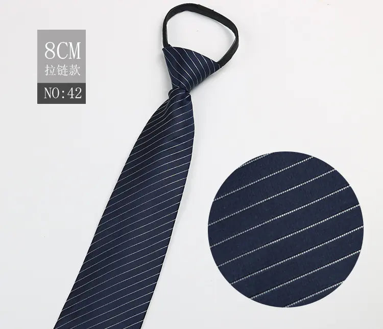 Black Men's Tie - Blue Striped Business Zipper Tie