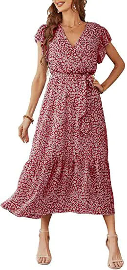 V-neck Short Sleeve Women's Floral Dress