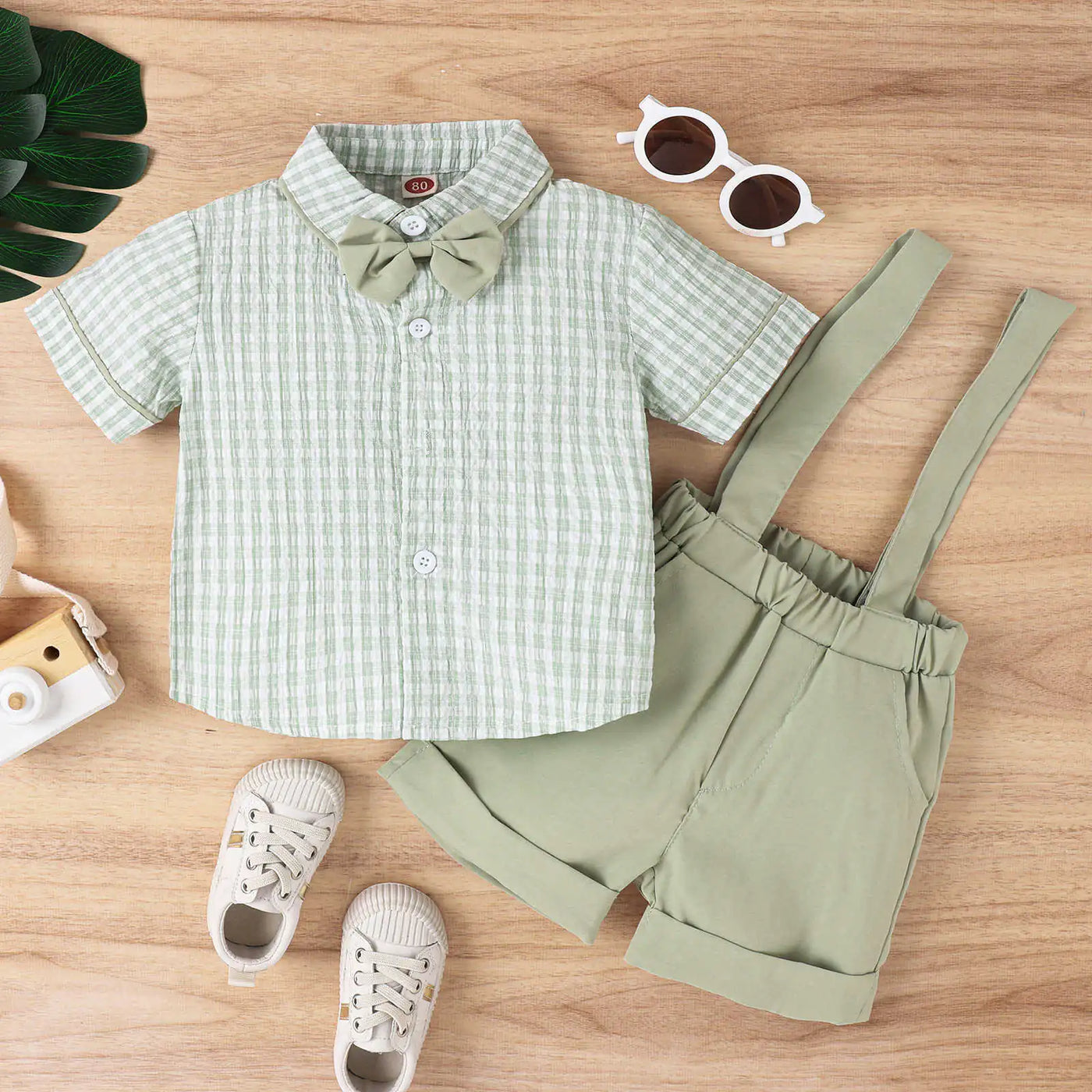 Boys' Korean Style Suit Set with Shirt and Shorts