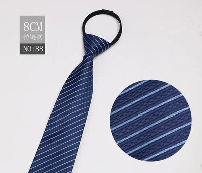 Black Men's Tie - Blue Striped Business Zipper Tie