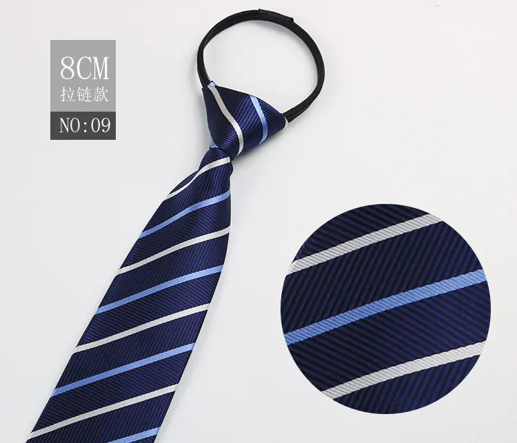 Black Men's Tie - Blue Striped Business Zipper Tie