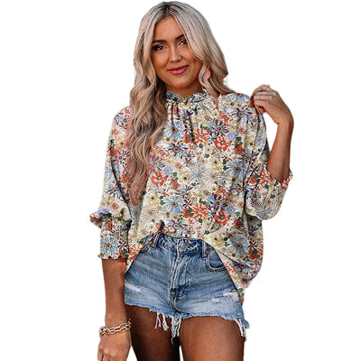 Autumn New Women's Long Sleeve Printed Chiffon Top