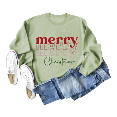 Letter Print Round Neck Long Sleeve Christmas Sweater
