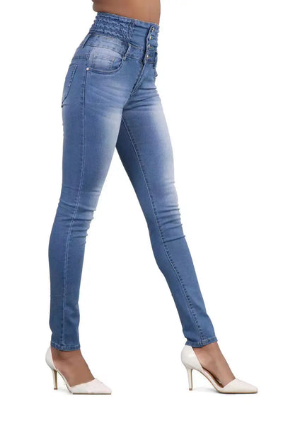 Blue High Waist Skinny Jeans with Slash Pockets