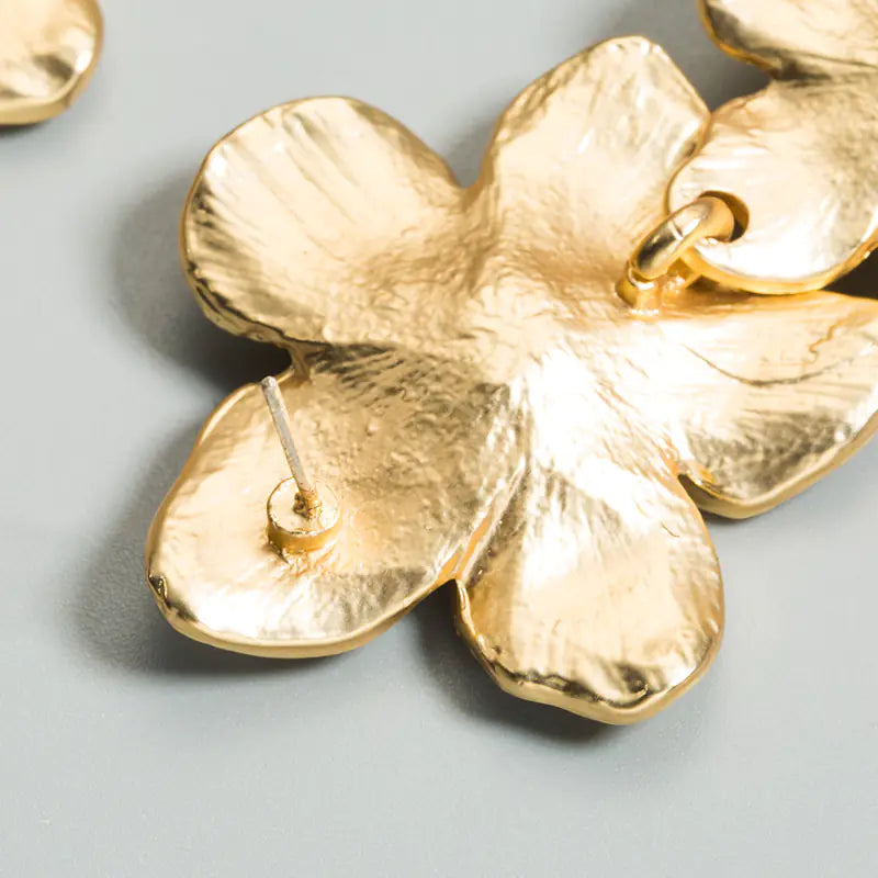 Gold Petal Flower Earrings for Women