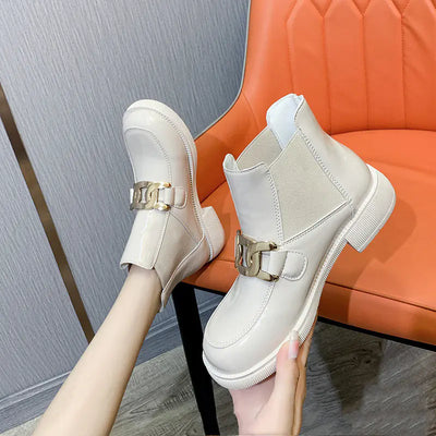 Chunky Heel Fashion Ankle Boots in Metal Design