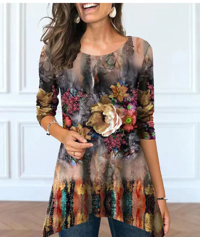 Plus Size Women's Floral Print Round Neck Dress