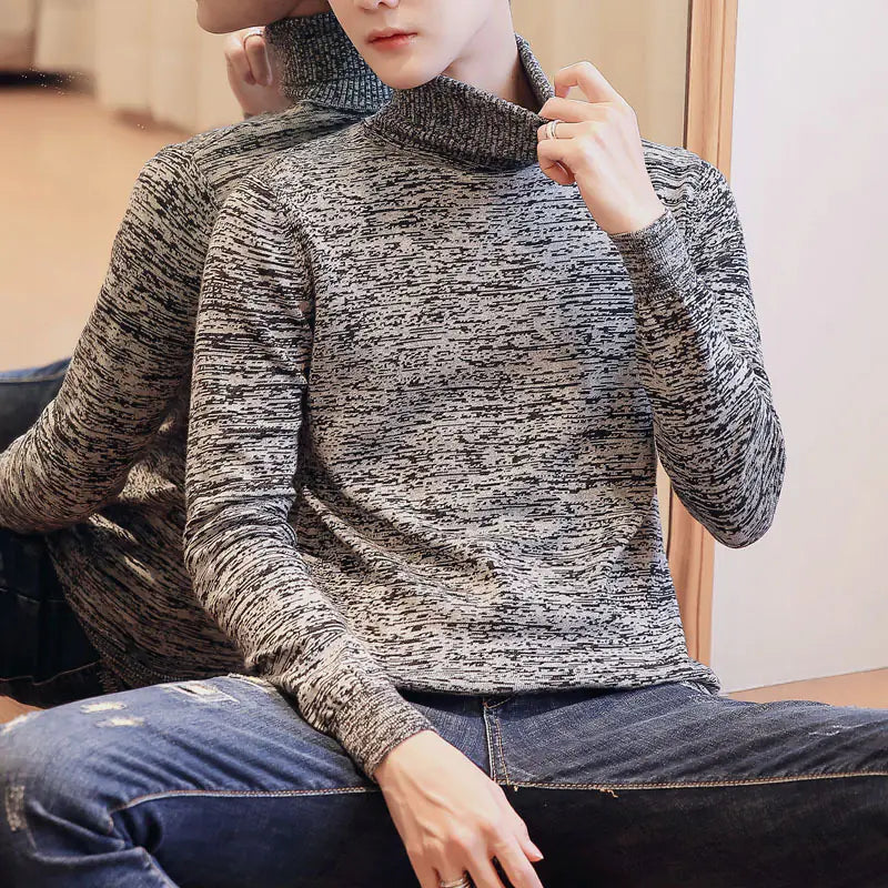 Men's Solid Color High Neck Long Sleeve Sweater