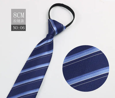 Black Men's Tie - Blue Striped Business Zipper Tie