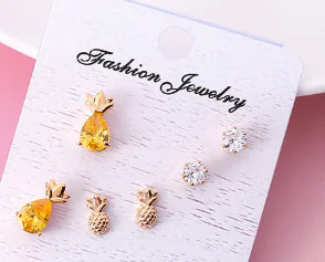 925 Silver Stud Earrings Set with Zirconia and Fruit Design